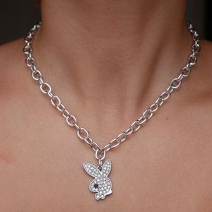 Unisex Playboy bunny rhinestone necklace